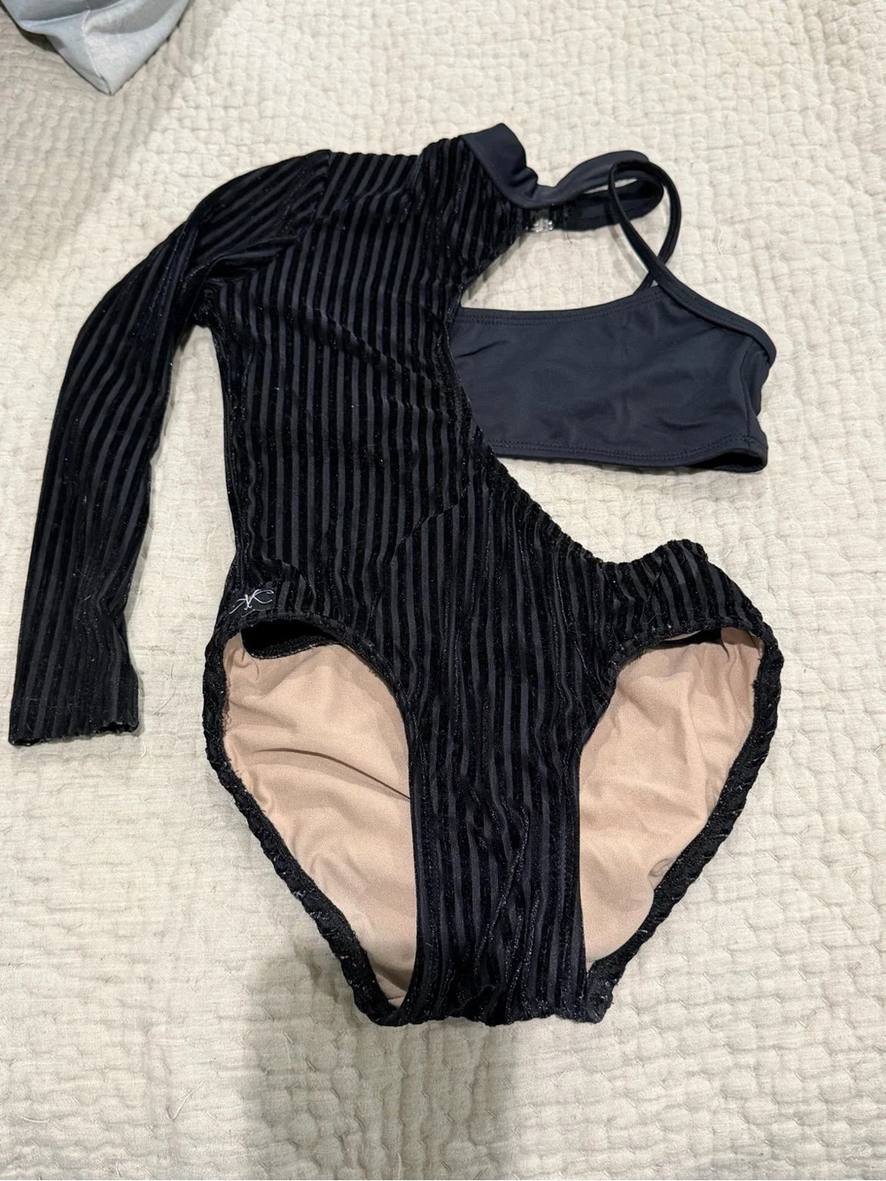 Kandi Kouture Black Velvet Cutout Dance Leotard + Bra Top CL 7/8
